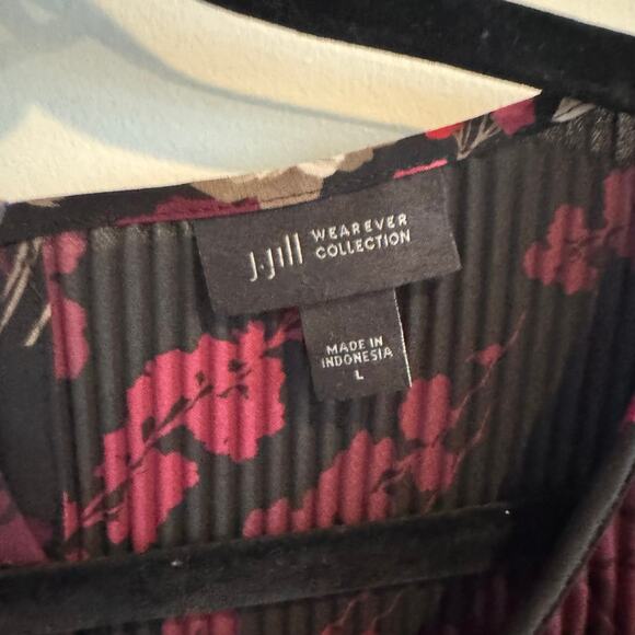 J. Jill Floral Peplum Top Black Floral Button Accordion Fold Long Sleeve Sz L - Picture 3 of 6